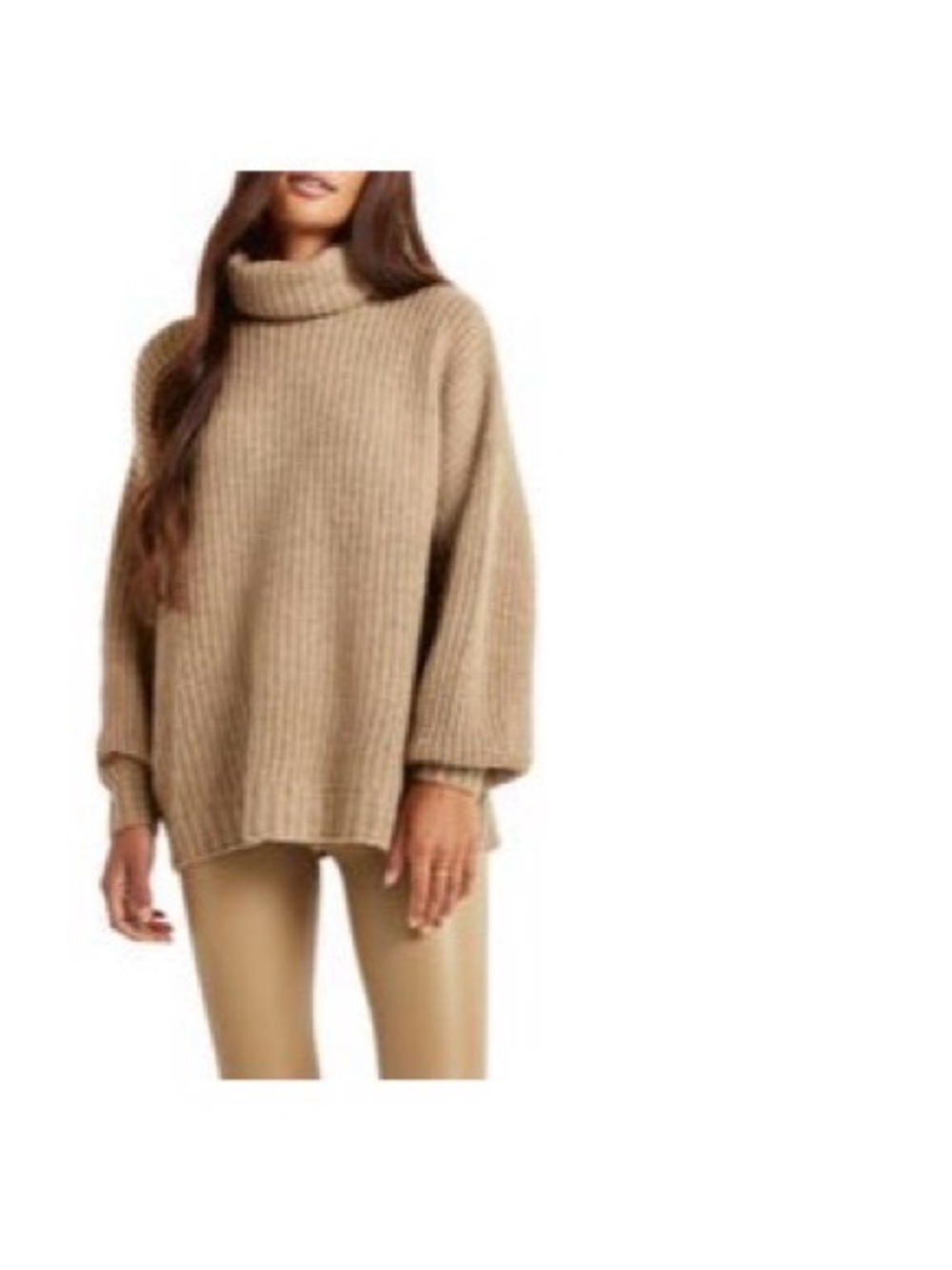 Splendid Ribbed Oversized Turtleneck Sweater - Camel